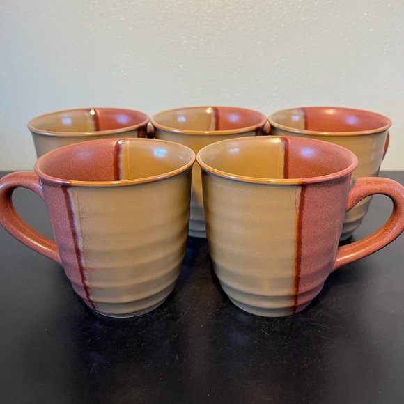 Set of 5 SANGO Gold Dust Sienna Pattern Stoneware Mugs ~ Vintage - Picture 2 of 11